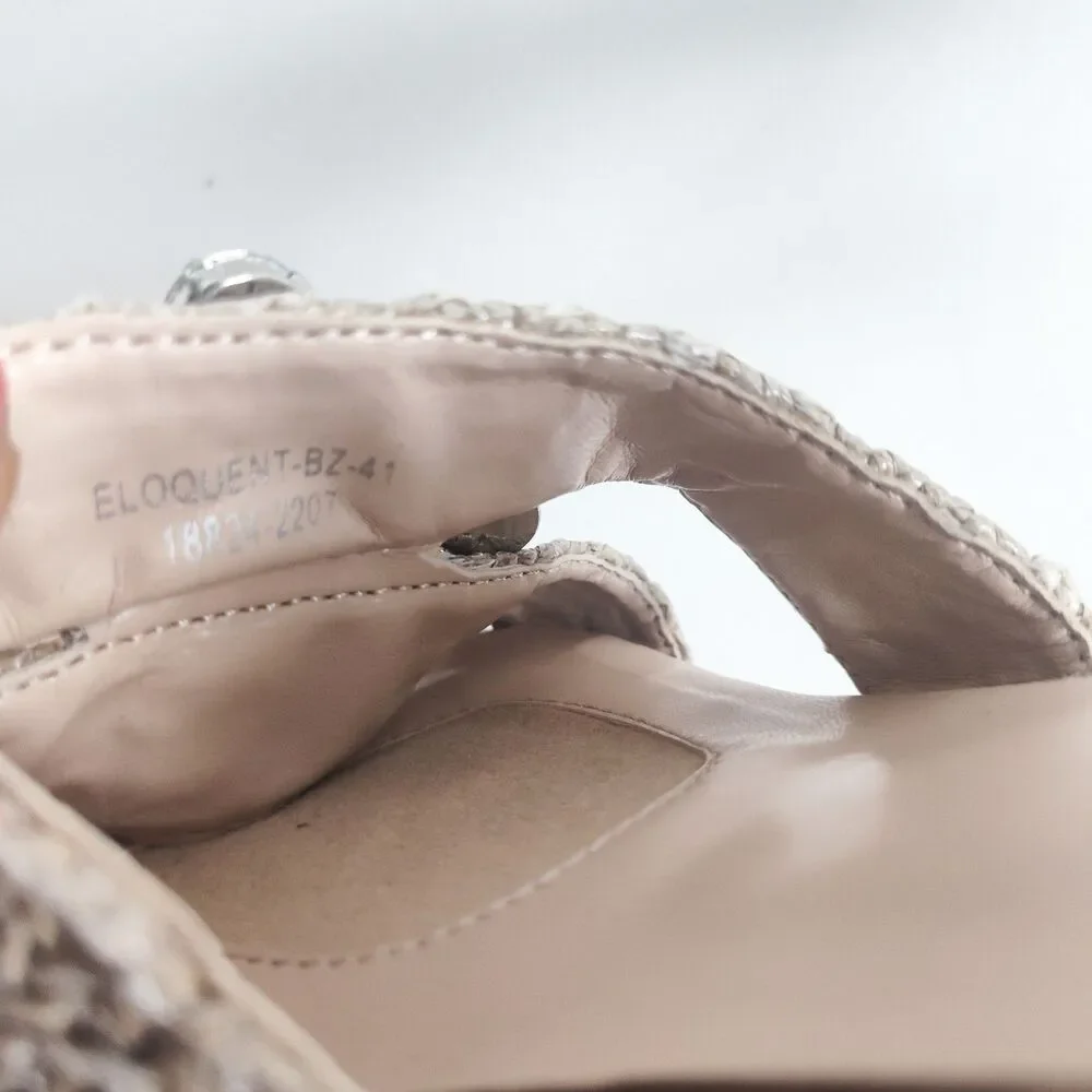 Azura European‎ Espadrille Platform Wedges Gold Rhinestones Sandals 9.5 - 10 /41